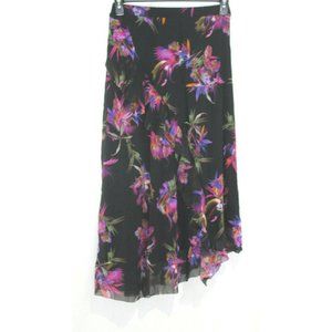 NWT FUZZI $450 Womens Multicolor Floral Asymmetrical Mesh Ruffle Midi Skirt L‎